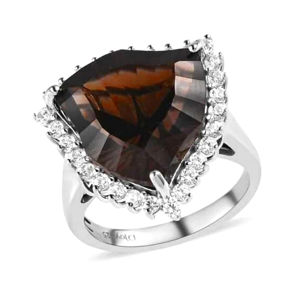 11.49ct Natural Brazilian Smokey Quartz In Platinum Over Sterling